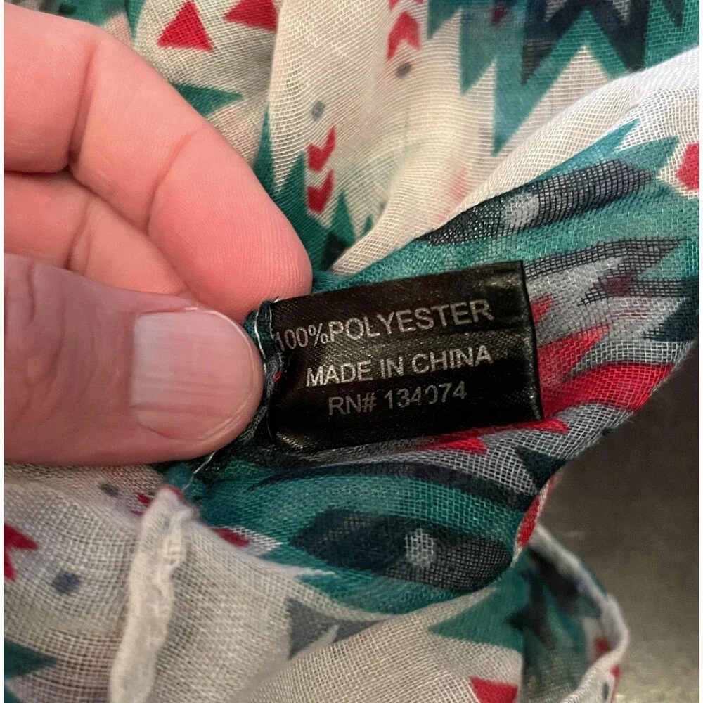 Aztec Southwestern Scarf Womens One Size Red Teal Geometric Lightweight Shawl